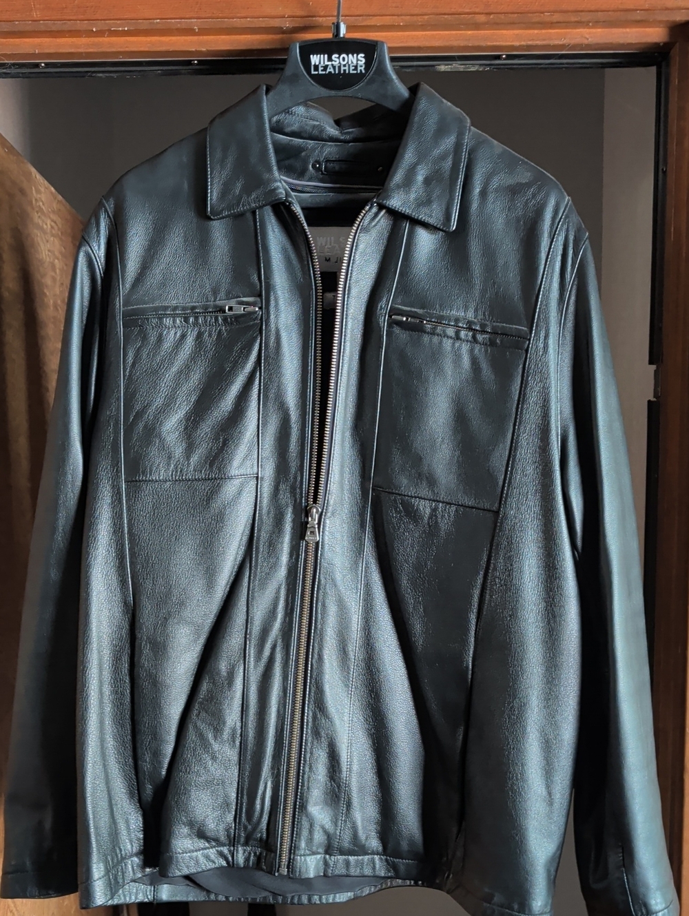 Wilsons Leather Black Genuine Leather Zip-Up Bomber Jacket